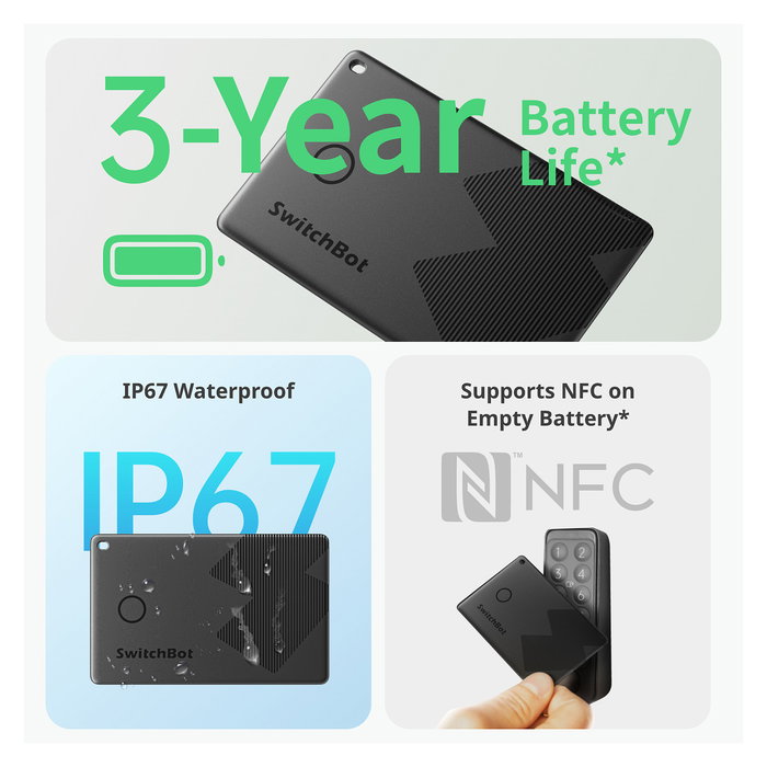 SwitchBot W2500032 Tarjeta Rastreador para Cartera con NFC, Negro, ABS/PC, 85 x 54 x 2.5 mm