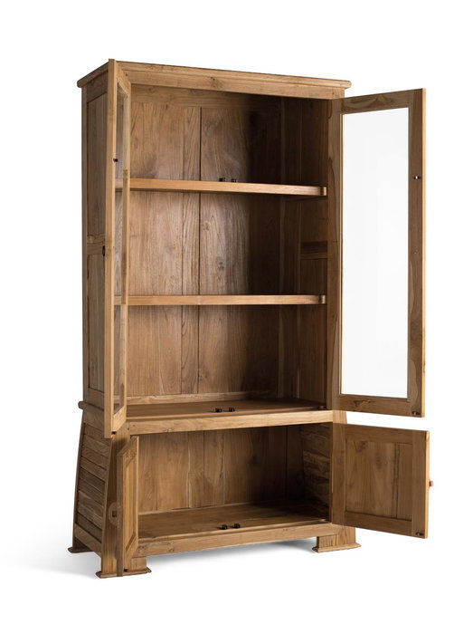 Giner y Colomer Vitrina de Madera de Teca con Puertas de Cristal y Tallas Artesanales