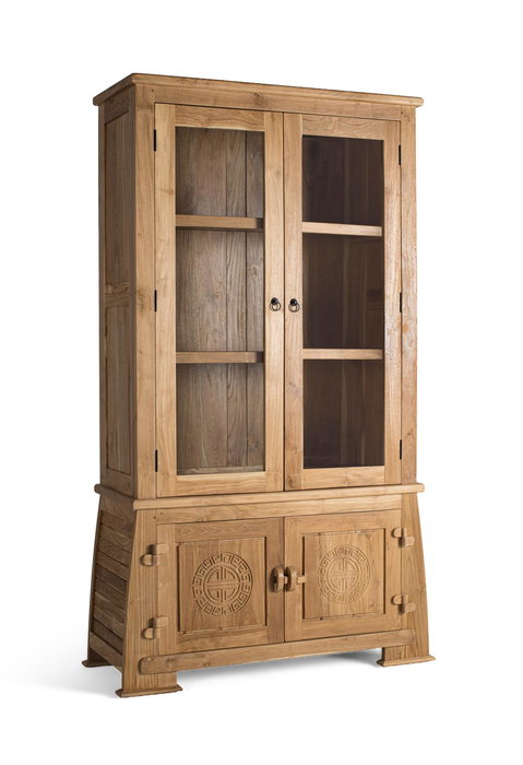 Giner y Colomer Vitrina de Madera de Teca con Puertas de Cristal y Tallas Artesanales