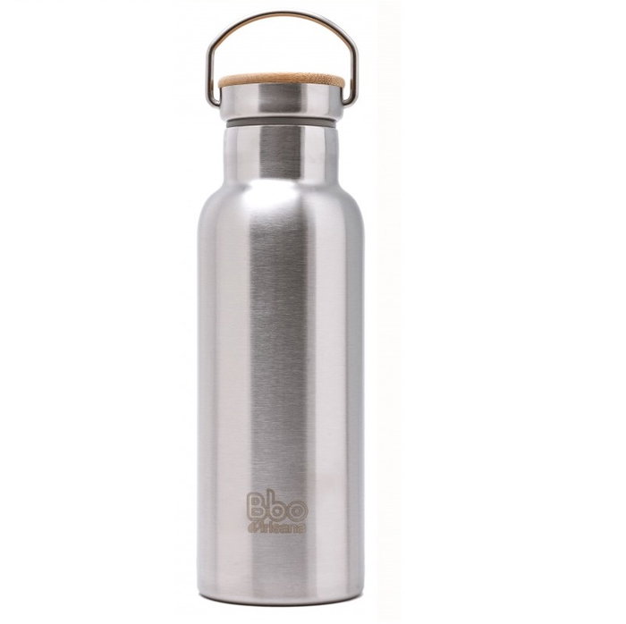 IRISANA Botella termo de acero inoxidable con tapón de bambú 500 ml