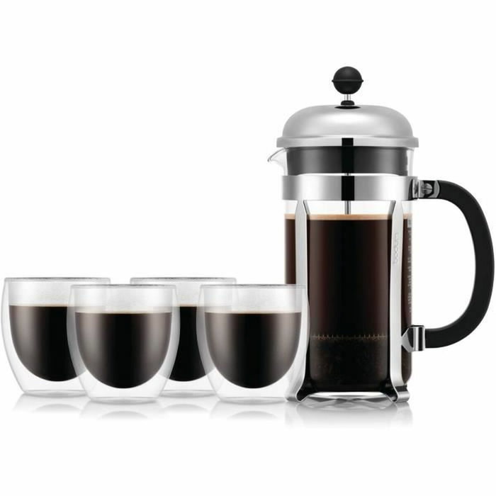 Bodum Chambord Set de cafetera de prensa francesa 1,0 l con 4 vasos Pavina de 25 cl Bodum Chambord Set de cafetera de prensa francesa 1,0 l con 4 vasos Pavina de 25 cl