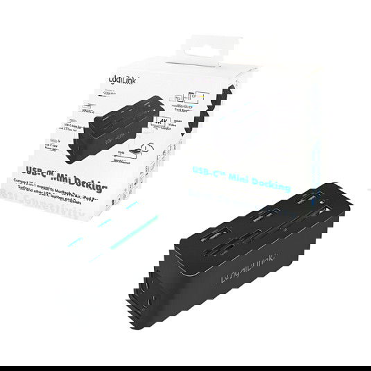 LogiLink UA0370 Docking Station USB 3.2 Gen 1 (10 Puertos) con HDMI, PD 60W, Ethernet Gigabit, Lector de Tarjetas, 4K, Plug and Play, Negro