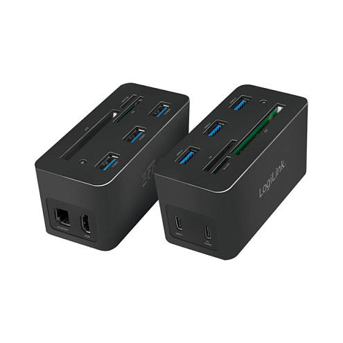 LogiLink UA0370 Docking Station USB 3.2 Gen 1 (10 Puertos) con HDMI, PD 60W, Ethernet Gigabit, Lector de Tarjetas, 4K, Plug and Play, Negro