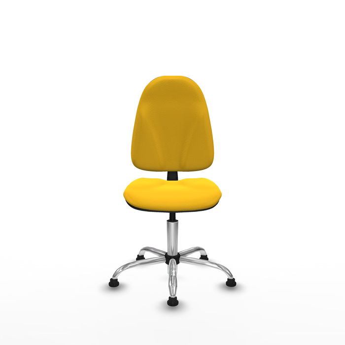 Silla de oficina Algarra con mecanismo Contacto permanente básico tapizada con Similpiel color Amarillo. Equipada con Base cromada, Sin brazosy Topes
