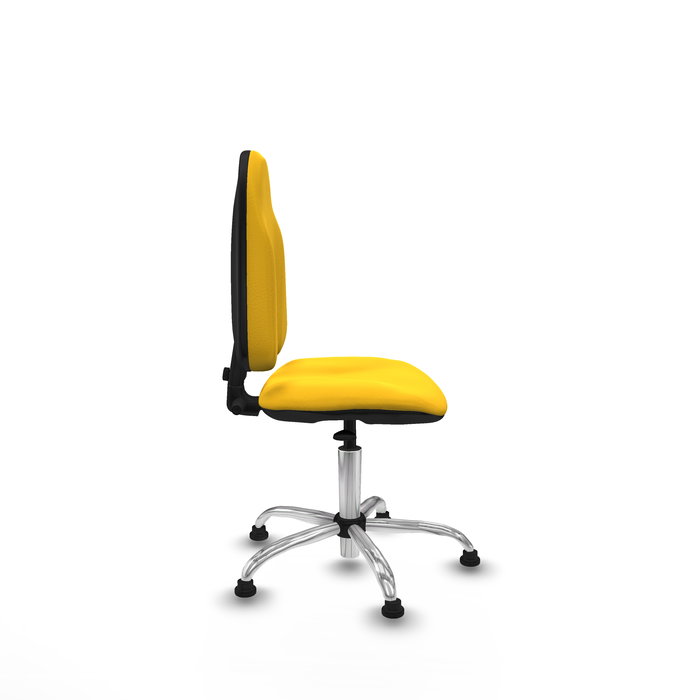 Silla de oficina Algarra con mecanismo Contacto permanente básico tapizada con Similpiel color Amarillo. Equipada con Base cromada, Sin brazosy Topes