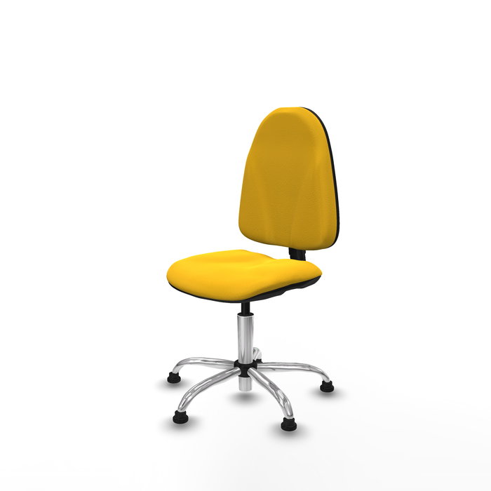 Silla de oficina Algarra con mecanismo Contacto permanente básico tapizada con Similpiel color Amarillo. Equipada con Base cromada, Sin brazosy Topes