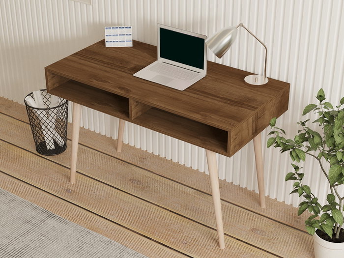 Hanah Home Escritorio de Estudio Nogal - Mesa de Estudio con Amplio Espacio, Robusto y Duradero, 120x60x74.8 cm