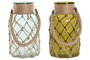DKD Home Decor Portavelas de Cristal con Cuerda, Surtido Azul y Verde