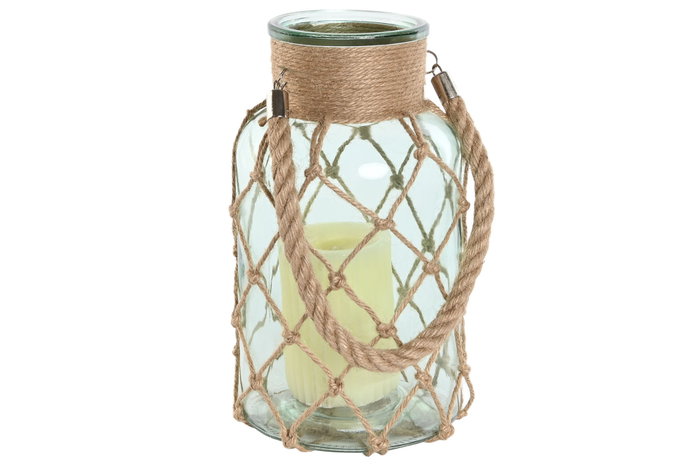DKD Home Decor Portavelas de Cristal con Cuerda, Surtido Azul y Verde