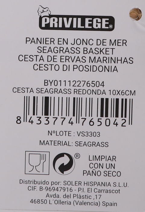 Privilege Cesta Seagrass Redonda 10 cm x 6 cm (24 Unidades)