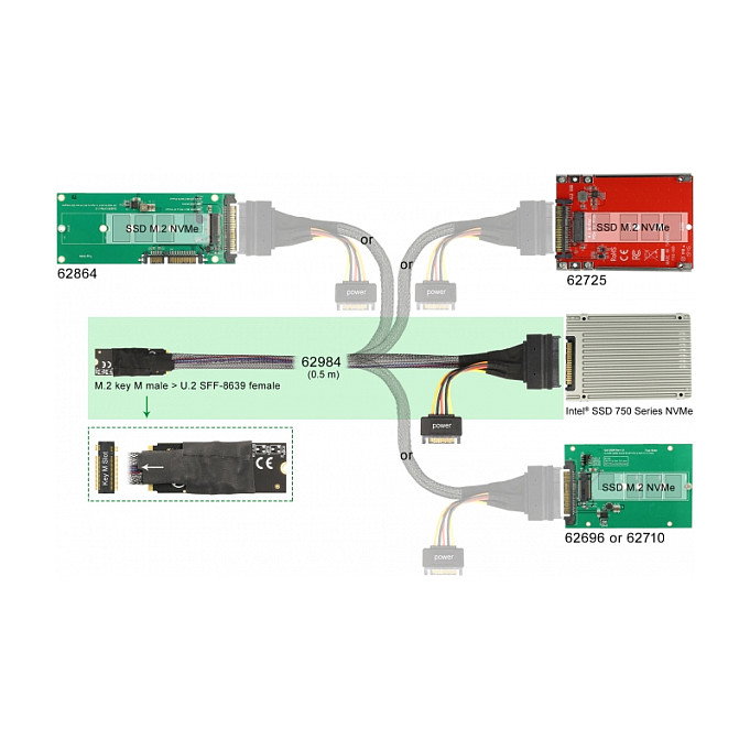 DeLOCK Adaptador M.2 Key M a U.2 SFF-8639 NVMe con cable de 50 cm