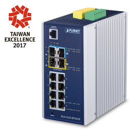 Planet IGS-5225-8T2S2X Switch de Red Gestionado L3 Industrial, 8 Puertos Gigabit Ethernet + 2 SFP + 2 SFP+, Montaje en Pared, -40 a 75 grados C