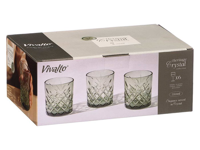 Vivalto Vaso Troquelado Vidrio Verde 350 ml 8,5x9,5x8,5 cm (Set de 24)