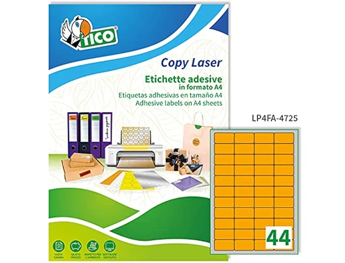 Avery Tico Etiqueta Adhesiva Naranja Fluorescente Permanente 47,5x25,5 mm Caja 3080 Unidades