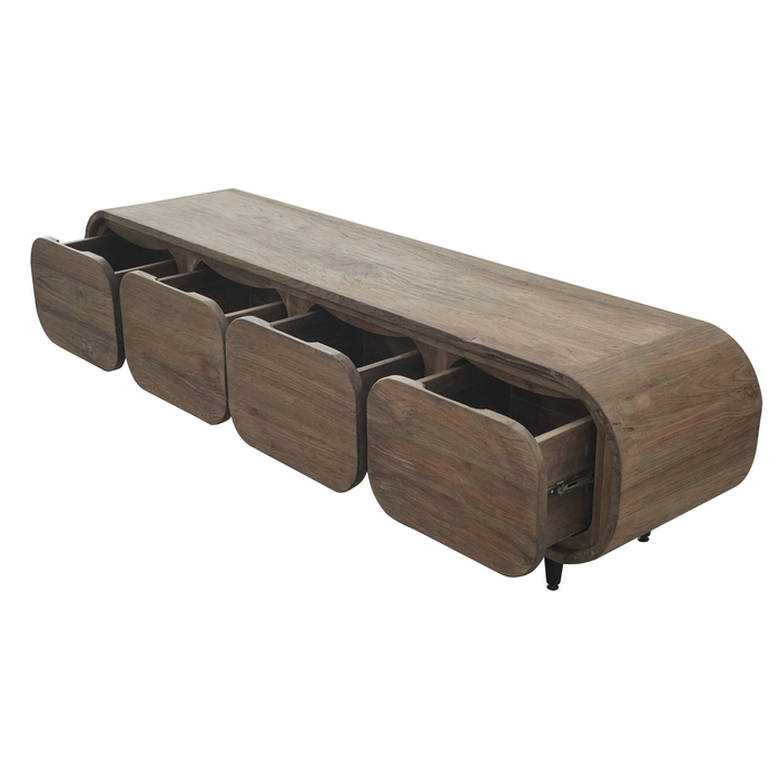 DKD Home Decor Mueble TV de Teca Reciclada 200x45x50 con 4 Puertas y 4 Cajones