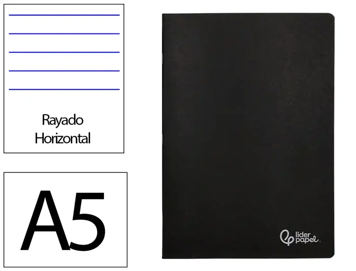 Liderpapel Libreta tapa negra A5 con 80 hojas y doble margen Liderpapel Libreta tapa negra A5 con 80 hojas y doble margen