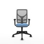 Silla de oficina Motilla con mecanismo Sincro tapizada con Tela color Azul cielo y malla color Gris. Equipada con lumbar 1D, Brazos 1D y Ruedas 65mm nailon