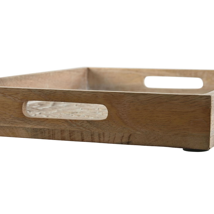 DKD Home Decor Set de 2 Bandejas Floral 3D Blanco y Natural