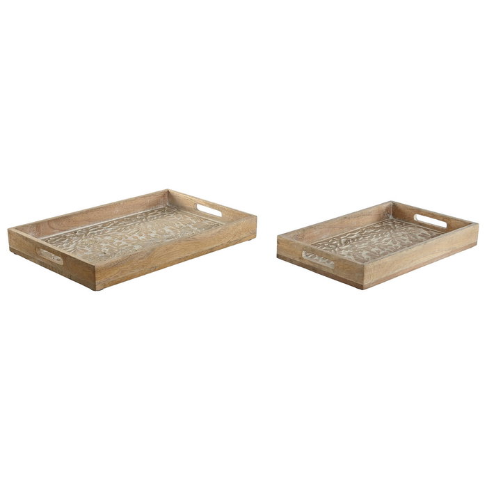 DKD Home Decor Set de 2 Bandejas Floral 3D Blanco y Natural