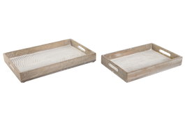 DKD Home Decor Set de 2 Bandejas Floral 3D Blanco y Natural