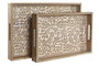 DKD Home Decor Set de 2 Bandejas Floral 3D Blanco y Natural