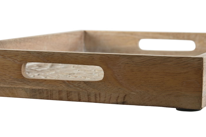 DKD Home Decor Set de 2 Bandejas Floral 3D Blanco y Natural