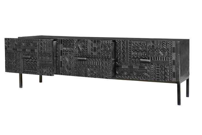 Giner y Colomer Mueble TV Madera de Mango Macizo con Cajones, Nogal Oscuro, 180 cm Giner y Colomer Mueble TV Madera de Mango Macizo con Cajones, Nogal Oscuro, 180 cm