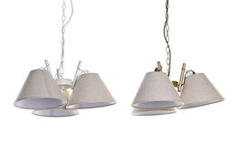 DKD Home Decor Lámpara de Techo Metal y Lino 3 Pantallas (Surtido de 2)