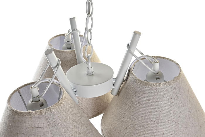 DKD Home Decor Lámpara de Techo Moderna Dorado Blanco Metal Lino 3 Pantallas E27 46x30x50 cm (2 Unidades)