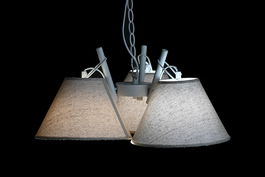 DKD Home Decor Lámpara de Techo Moderna Dorado Blanco Metal Lino 3 Pantallas E27 46x30x50 cm (2 Unidades)