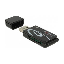 DeLOCK Lector de Tarjetas USB 2.0 Mini con Ranura para SD y Micro SD, Negro, 480 Mbit/s, Compatible con MMC, SDHC, SDXC, Android, Windows, Mac, Linux