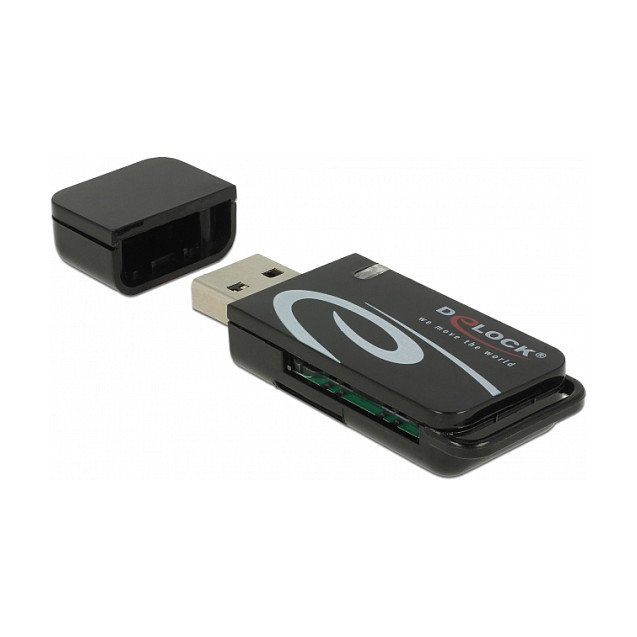 DeLOCK Lector de Tarjetas USB 2.0 Mini con Ranura para SD y Micro SD, Negro, 480 Mbit/s, Compatible con MMC, SDHC, SDXC, Android, Windows, Mac, Linux DeLOCK Lector de Tarjetas USB 2.0 Mini con Ranura para SD y Micro SD, Negro, 480 Mbit/s, Compatible con MMC, SDHC, SDXC, Android, Windows, Mac, Linux