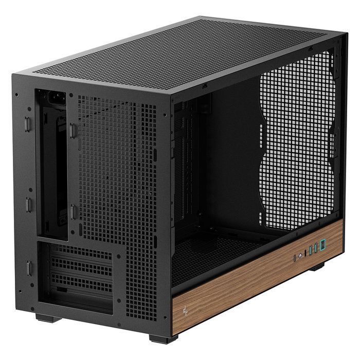 DeepCool CH260 WOOD Torre Micro ATX/Mini-ITX Chasis Gaming, Negro/Madera, Ventana de Cristal Templado, Soporte PSU hasta 15cm