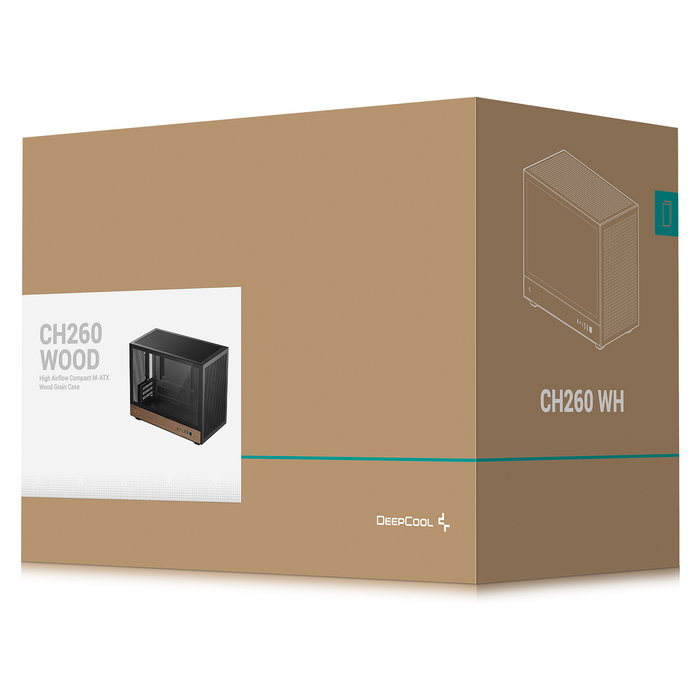 DeepCool CH260 WOOD Torre Micro ATX/Mini-ITX Chasis Gaming, Negro/Madera, Ventana de Cristal Templado, Soporte PSU hasta 15cm