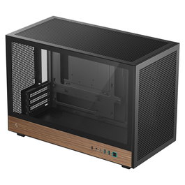 DeepCool CH260 WOOD Torre Micro ATX/Mini-ITX Chasis Gaming, Negro/Madera, Ventana de Cristal Templado, Soporte PSU hasta 15cm