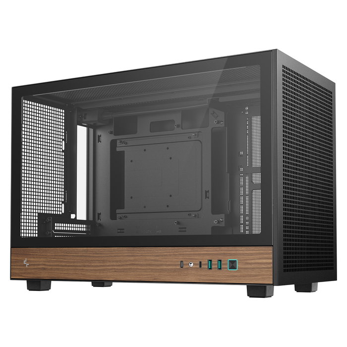 DeepCool CH260 WOOD Torre Micro ATX/Mini-ITX Chasis Gaming, Negro/Madera, Ventana de Cristal Templado, Soporte PSU hasta 15cm