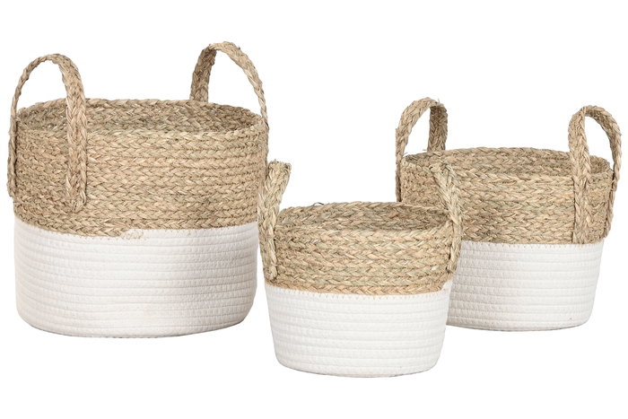 DKD Home Decor Cesta Crema Natural Fibra Algodon Set 3 Piezas 28x32x28 cm