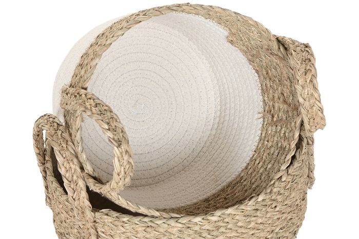 DKD Home Decor Cesta Crema Natural Fibra Algodon Set 3 Piezas 28x32x28 cm