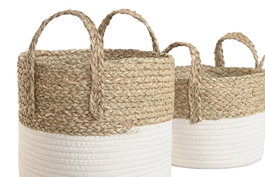 DKD Home Decor Cesta Crema Natural Fibra Algodon Set 3 Piezas 28x32x28 cm