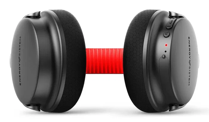 Energy Sistem Power Sport - Auriculares Deportivos Diadema Bluetooth 5.3 y Alámbricos, 50h Batería, IPX5, Radio FM, Lector MP3 MicroSD, Almohadillas Intercambiables, Negro y Rojo