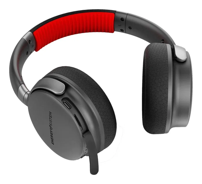 Energy Sistem Power Sport - Auriculares Deportivos Diadema Bluetooth 5.3 y Alámbricos, 50h Batería, IPX5, Radio FM, Lector MP3 MicroSD, Almohadillas Intercambiables, Negro y Rojo