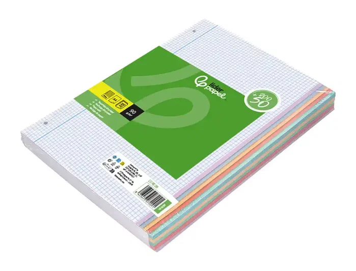 Liderpapel Recambio A4 250 Hojas 90gr Cuadro 4mm Con Margen 4 Taladros