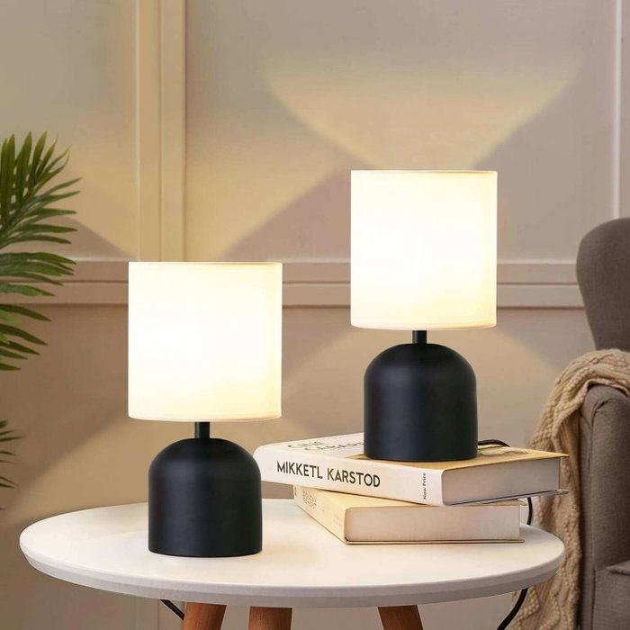 Opviq 241614 Lámparas de Sobremesa, Cuerpo Metálico, Color Crema, 2 Piezas, para Iluminación de Hogar y Ambiente Acogedor
