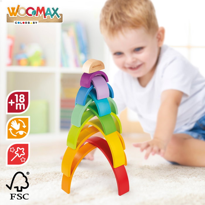 WOOMAX Juguete de construcción de madera arcoíris XL WOOMAX Juguete de construcción de madera arcoíris XL