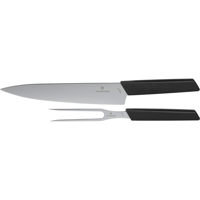 Victorinox Swiss Modern Carving Set de 2 piezas en negro con cuchillo de 22 cm y tenedor de 15 cm Victorinox Swiss Modern Carving Set de 2 piezas en negro con cuchillo de 22 cm y tenedor de 15 cm