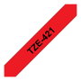 Brother Cinta Laminada TZe421 9mm x 8m Negro sobre Rojo