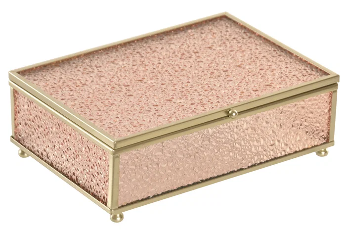 DKD Home Decor Joyero de Cristal y Metal Rosa 18x14x5 cm DKD Home Decor Joyero de Cristal y Metal Rosa 18x14x5 cm