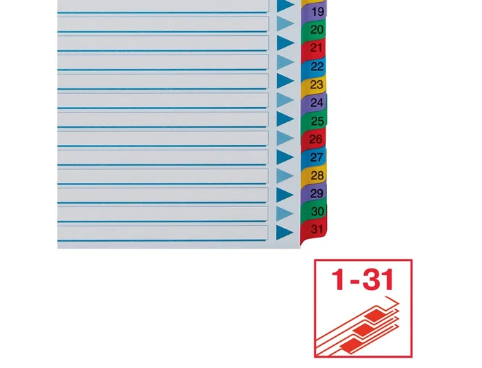 Esselte Separador Numérico 1-31 Juego de 31 Separadores DIN A4 Multitaladro Esselte Separador Numérico 1-31 Juego de 31 Separadores DIN A4 Multitaladro