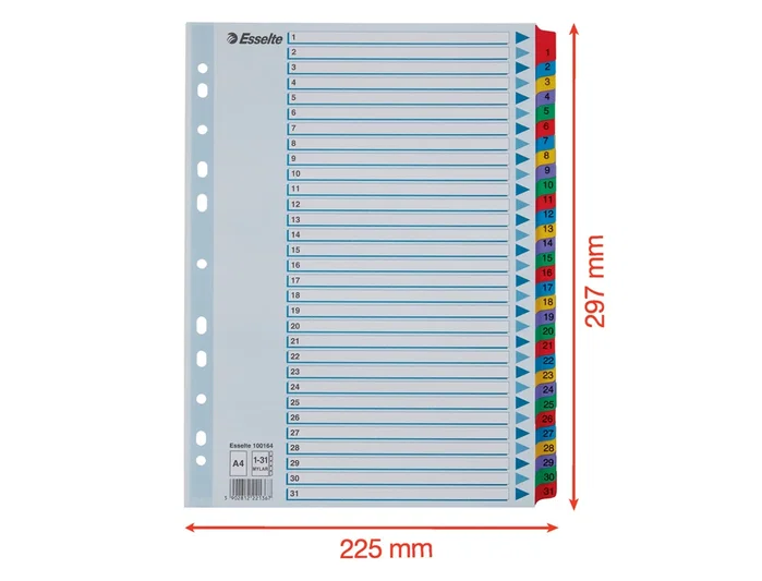 Esselte Separador Numérico 1-31 Juego de 31 Separadores DIN A4 Multitaladro Esselte Separador Numérico 1-31 Juego de 31 Separadores DIN A4 Multitaladro