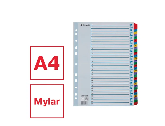 Esselte Separador Numérico 1-31 Juego de 31 Separadores DIN A4 Multitaladro Esselte Separador Numérico 1-31 Juego de 31 Separadores DIN A4 Multitaladro
